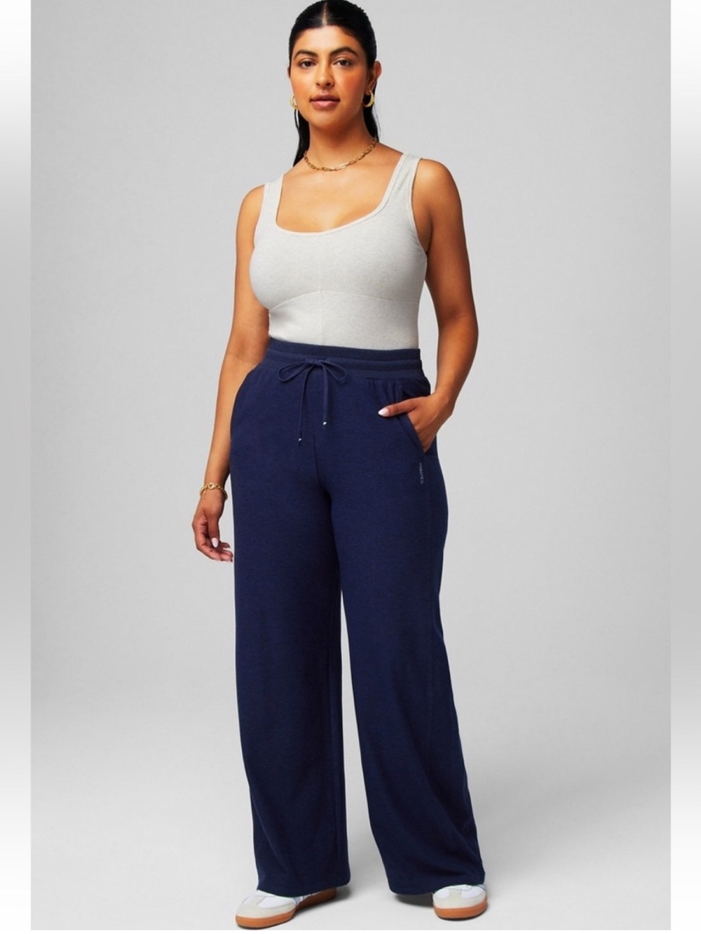 Fabletics CLOUD JERSEY Navy Wide-Leg Drawstring Pants❤️ EUC❤️